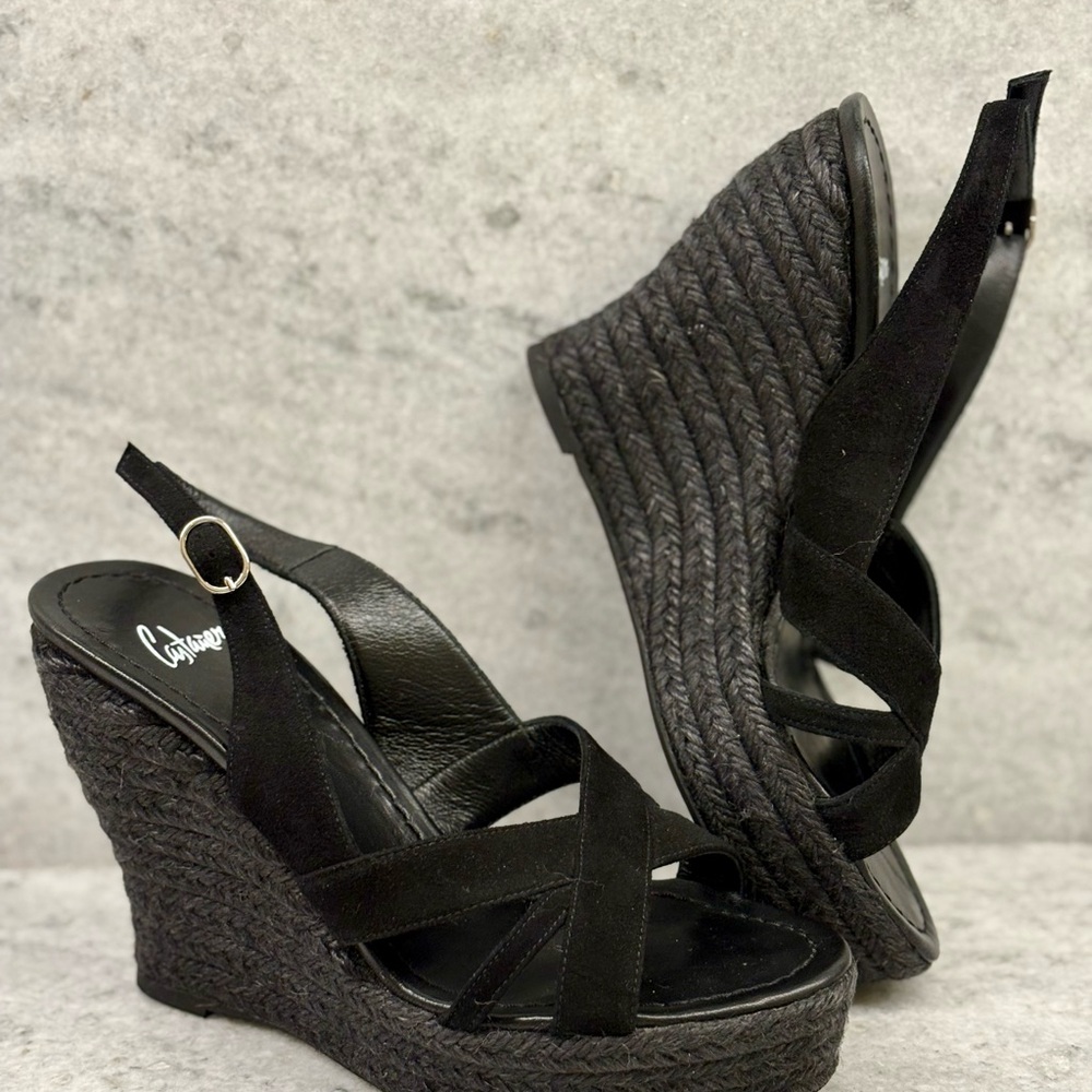 Castaner Black Wedge Espadrilles Slingback, Size EU 37